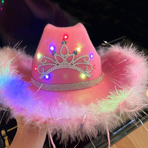 Bachelorette Fluffy Pink Cowgirl Hat Cowboy Hats For Women Cowboy Hat With  Feather Boa Feather Cowboy